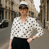 Womens Long Sleeve Silk Shirt Polka Dot Button - Up Silk Blouse
